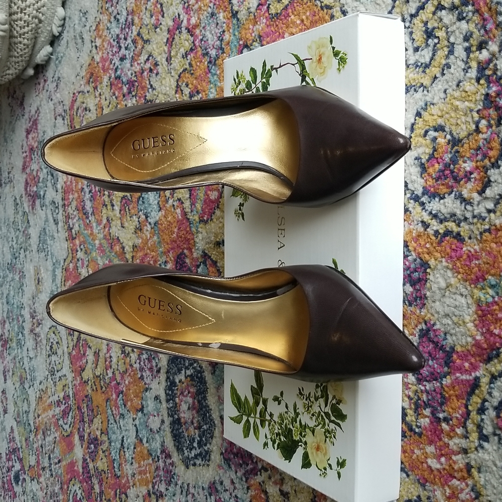 Guess Brown Leather Heels 4in